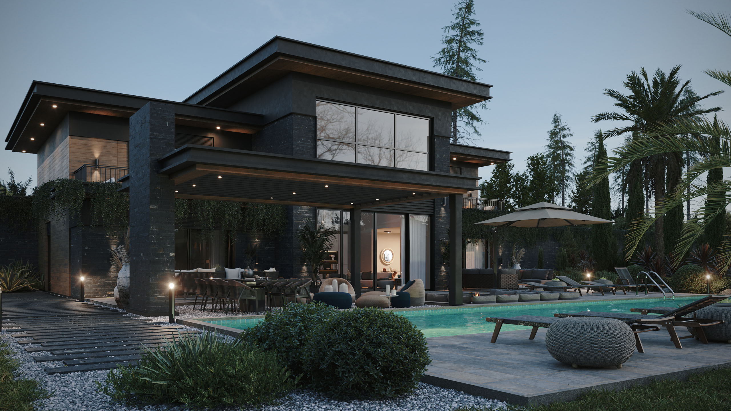 Bahas Lüks Villa - Modern Geometrik Villa & Peyzaj Render